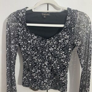 Almost Famous Black And White Women's Long Sleeve Blouse Small Y2K